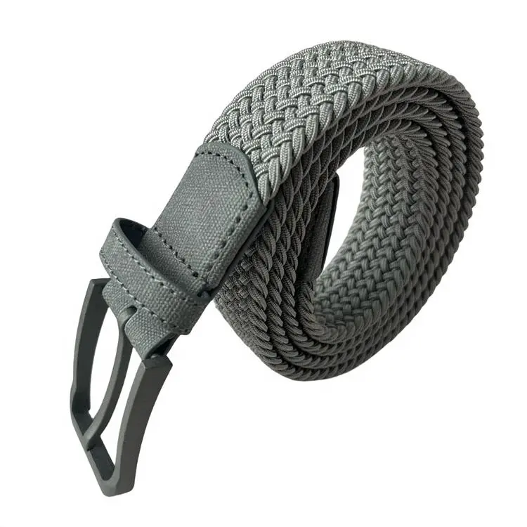 Low Key Gray Woven 3.5cm Minimalist Belt Metal Buckle Canvas Elastic Fabric Belt