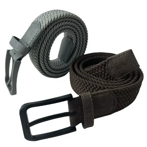 Low Key Gray Woven 3.5cm Minimalist Belt Metal Buckle Canvas Elastic Fabric Belt